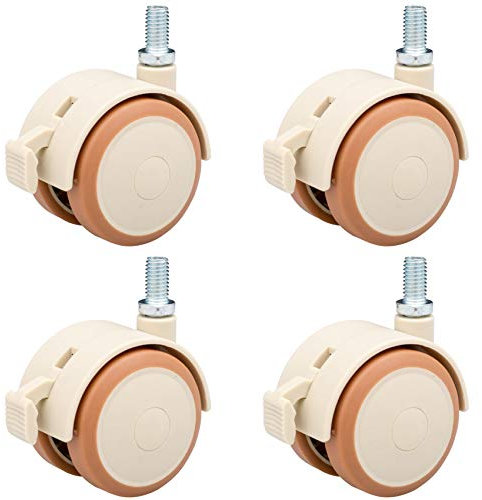 4 Stück Lenkrollen für Kinderbetten,Möbelrollen aus Gummi,Räder mit Bremse,Gewinde M6 / M8 Doppelrad Leise Rollen,für Kindermöbel Blumenständern,freilaufend (M8)