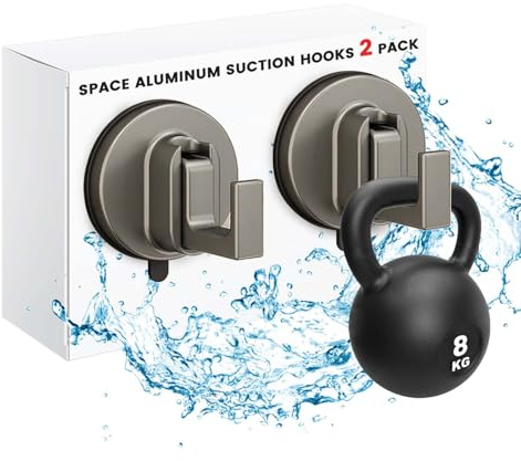 Daily Treasures 2PCS Space Aluminium Saughaken, Edelstahl Saugnapf Haken für Dusche, Vakuum Saughaken für das Badezimmer, 8KG abnehmbare Hochleistungshaken,wiederverwendbare Handtuchhaken Mattschwarz