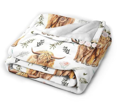 HYEPNED Highland Cow blanket Cartoon farm animals Soft and light plush blanket Sofa blanket Bed blanket TV blanket Horse lover Girl Gift Ladies Men 100x130cm (50 * 40)