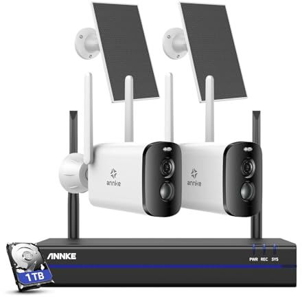ANNKE Überwachungskamera Set Aussen Akku mit Solarpanel,2X 4MP Überwachungskamera Solar mit 10CH 5MP NVR,Kabelloses Überwachungssystem mit Bewegungsmelder,Farb-Nachtsicht,2-Wege-Audio,1TB Festplatte