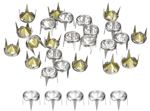 sourcing map 100 Pcs Rhinestone Stud Refills, 9mm/0.35 Rhinestone Claw Beads Nailhead, Rivets Metal Spikes for DIY Leather Craft Making Purse Clothing, Silver Frame + White Stone