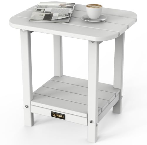 Bonnlo Eleganter Outdoor Adirondack Beistelltisch, Kleiner Balkontisch, 48×38×45cm,2-stöckig, HDPE Material, wetterfest, ideal für Terrasse und Garten (Weiß)