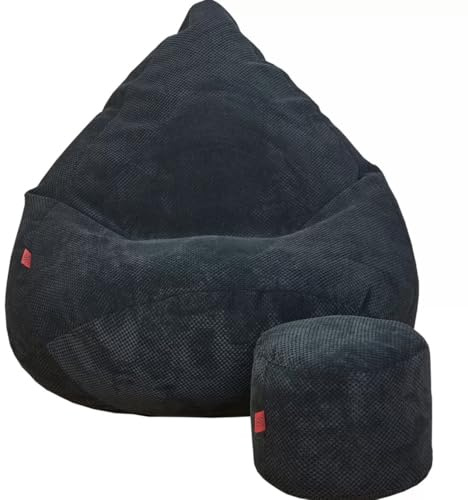 Pouf Poltrona Sacco con Poggiapiedi Nero 80x80x110 cm - Poltrona Pouf Sacco - Morbido e Confortevole - Bean Bag per Adulti e Bambini - Fodera Lavabile - Mobili per Soggiorno