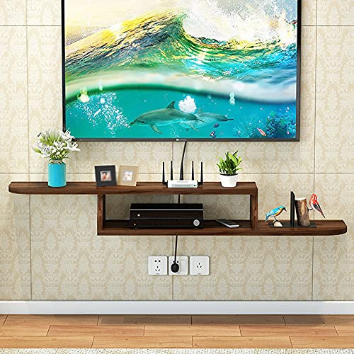 GAOAZHEN Mueble Flotante para TV, de Madera Maciza Multicapa, con enrutador WiFi, decodificador, Estante de Almacenamiento Multimedia, para Sala de Estar y Dormitorio, Nogal Oscuro, 120 cm