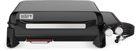 Weber Slate GP 56cm Premium Plancha Grill / 2 Brenner, Gleichmäßige Hitze bis zum Rand, Bis zu 260 °C, Porzellanemaillierte Antihaft-Grillfläche (56 x 41 cm), Höhenverstellbare Füße, Schwarz