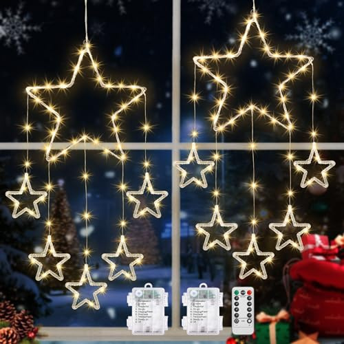 Lewondr 2 Stück Weihnachtsfensterlichter Mit 6H Timer & 8 Modi
