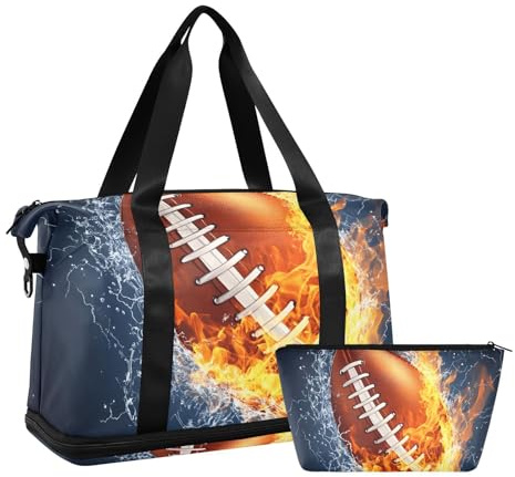 Quteprint Wasserdichter Sport-Turnbeutel – American Football on Fire große Kapazität Seesack mit Fach für trockene Nässe und Schuhaufbewahrung, Yoga, Schwimmen, Reisetasche für Workout, Fitness