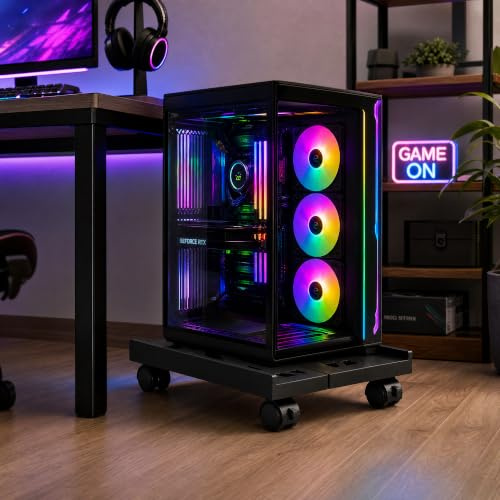 Supporto per PC Fisso: Carrello Porta PC con Ruote Supporto da Pavimento per CPU Regolabile Computer Desktop Piante in Vaso - CPU Holder