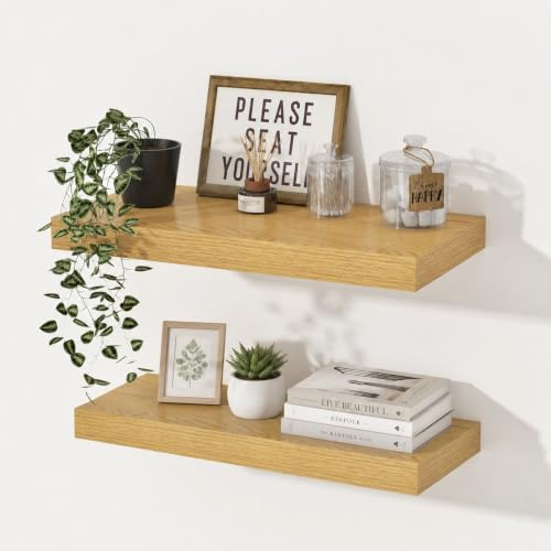 Feihorrm Extra Tiefes 29,5 cm Wandregal Holz, 40cm Wandboard Eiche 2er Set, Schweberegal aus MDF Holz, Regal Wand für mehr Stauraum, Regalbrett für Küche, Wohnzimmer, Schlafzimmer, Badezimmer & Büro