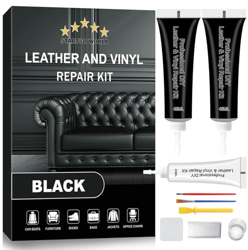 STARTSO WORLD Black Leather Repair Kit for Furniture, Leather Seat Repair Kit for Car Interior, Car Seats, Sofa, Jacket and Purse, Restore Any Material with Super Easy Instructions