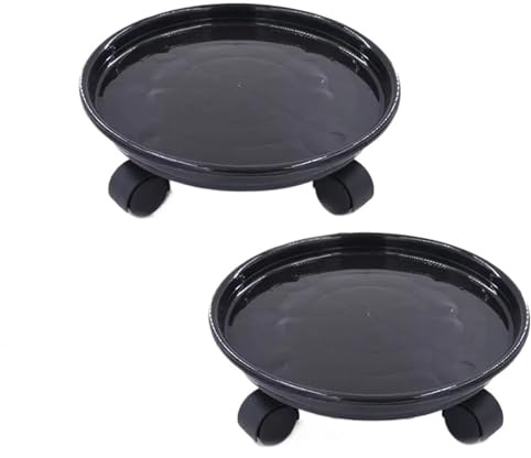 IUVYTA Lot de 2 Supports for Plantes de 30 cm, Ronds, palettes, Pots avec roulettes verrouillables, Plateau Roulant, jardinière, roulettes, Soucoupe for Patio, Jardin, intérieur pour Pot(Brown)