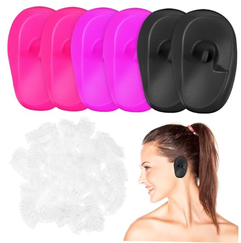 Cabilock Protectores de Oídos para Tinte de Cabello Desechables 206 Piezas de Silicona y Plástico, Cómodos y Fáciles de Almacenar para Uso en Casa y Ducha
