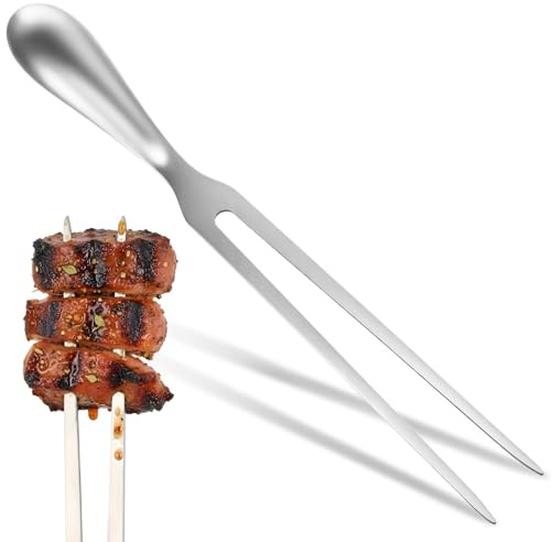 XLIUAX köttgaffel rostfritt stål, 26 cm förglasgaffel rak köttgaffel grillgaffel grillgaffel rostfritt stål rostfri lång spets fläsk kött, kyckling, BBQ grillning tranch