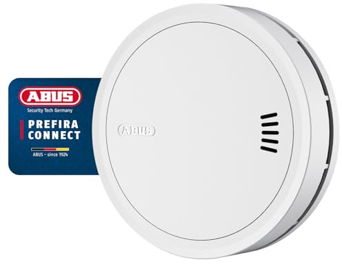 ABUS Prefira Connect - Detector de Humo Inalámbrico y Certificado Q-Label, Interconectable, con Batería de 10 Años, Reducción de Falsas Alarmas, Montaje Adhesivo y Soporte Magnético