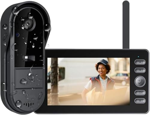 TKMARS Sonnette sans Fil avec Caméra Extérieur Étanche, Visiophone Vidéo 1080P avec Écran IPS 4.3'', Interphone Vidéo Audio Bidirectionnel sans WiFi ni Appli, Vision Nocturne 170°,Portier pour Maison