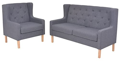 Bucmath 2-TLG. Sofa-Set Stoff Grau, Bequemes Wohnzimmer Couchgarnitur mit Massivholzrahmen, Sessel & 2-Sitzer Sofa, Modernes Design für Entspannung