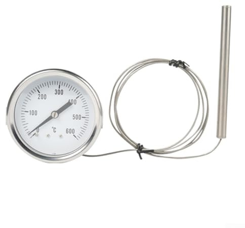 YobiLife Edelstahl-Ofenthermometer, Sonde, breiter Bereich, 0 °C - 600 °C, groß, rostbeständig, genaues Messgerät für Öfen, Kessel, Toaster, Öfen, 68 mm Durchmesser, 1 m Linie
