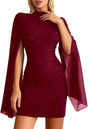 Elegantes, paillettenbesetztes, eng anliegendes Kleid mit hohem Kragen für kurzes, enges Abendkleid