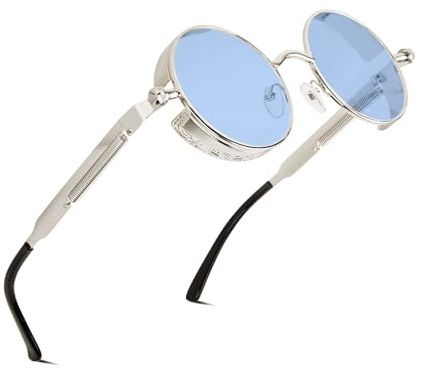 besbomig Vintage Gafas de Sol para Hombre y Mujer | Polarizadas Steampunk Estilo Redondas Metálico Alta Protección UV400