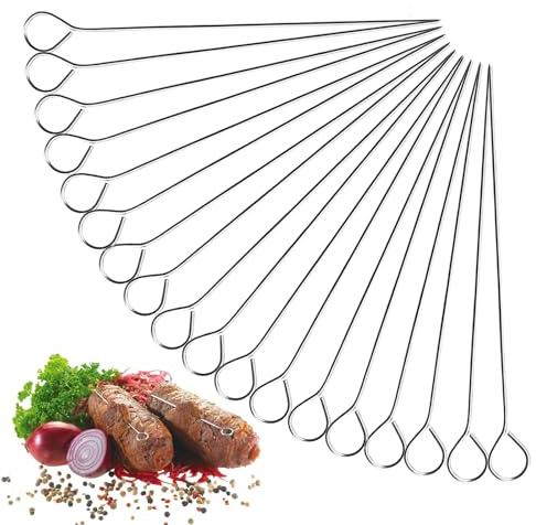 18-Pack 6-Inch Stainless Steel Skewers – Reusable Metal BBQ Sticks for Air Fryer, Oven, Grill & Party (Silver, 2mm Thick)