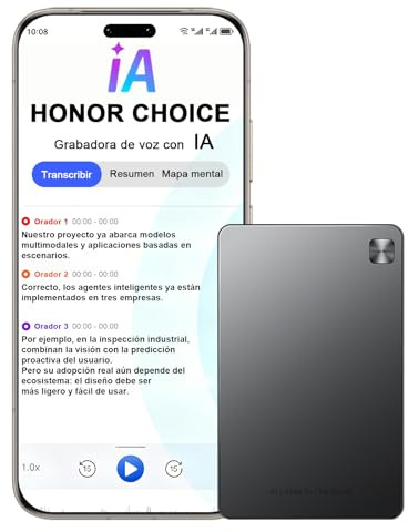 HONOR CHOICE AI Note Registratore Vocale, 600 Min/Mese di Trascrizione Gratuita, Dictafone Digitale con Riepiloghi IA e Mappe Mentali, 130+ Lingue, Sottile Scheda Magnetica, per Riunioni e Chiamate