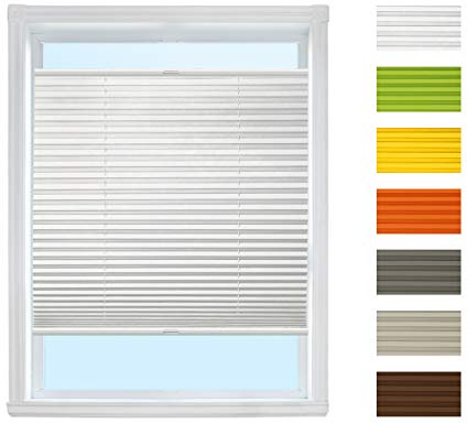 Plissee Rollo mit Klemmfix (Weiß, B60cm x H80cm) Rollo Jalousie | Easyfix klemmträger ohne Bohren verspannt/Faltrollo Sichtschutz und Sonnenschutz für Fenster und Tür/Farbe & Größe wählbar