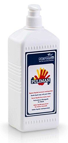 SAPONE LIQUIDO PULIMAN NETTUNO 1 LT madreperlato. Profumato alla lavanda. Ideale per la pulizia della pelle delicata. Flacone con dosatore. Confezione da l 1 PZ