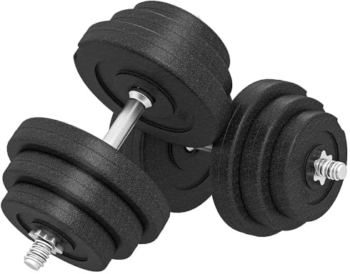 HOMCOM Juego de Mancuernas Pesas de Fitness Total 40 kg 4x5 kg 4x2,5 kg 4x1,5 kg Ajustable Profesionales Gimnasio Doméstico y Musculación con 2 Barras Ø25x450 mm Acero y Discos Negro