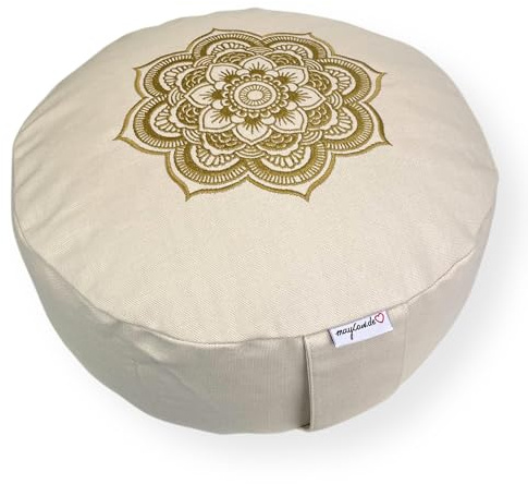 Meditationskissen Yogakissen Celine Madeleine Bezug waschbar, gefülltes Innenkissen mit Bio-Dinkelspelzen 33 x 15 cm geeignet für Anfänger und Geübte personalisierbar