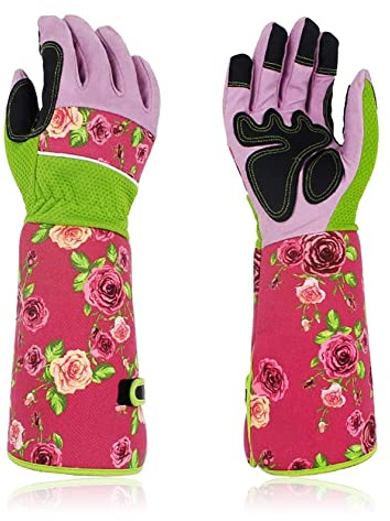QEES Guantes largos de jardinería para mujer, guante de jardín para mujer Thorn Proof con mangas largas de 37 cm, para proteger tus brazos hasta el codo (Rosa)