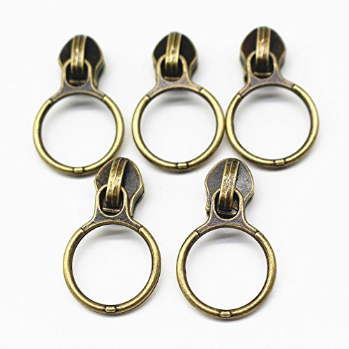YaHoGa 50 Stück Nonlock-Zipper für 6mm endlos Reißverschluss Bronzefarbene | Nonlock-Zipper für endlos Reißverschluss Meterware 6mm-Spirale
