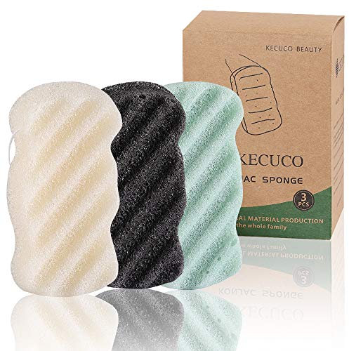 KECUCO 3 Pcs Konjac Body Sponge for Babys, Infant, Toddler, 100% All Natural KONJAC Shower Bath Sponge, 3 Colors and Extra Large Size, Safe for Oily, Dry, Combination or Sensitive Skin