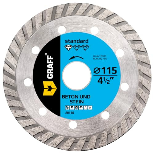 GRAFF Diamantscheibe 115mm für Stein, Beton, Fliesen, Naturstein - Turbo Diamanttrennscheibe für Winkelschleifer und Flex - Segmenthöhe 10mm