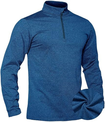 TACVASEN Fleecepullover Herren Half Zip Troyer Winter Sweatshirt Ski Langarmshirt Atmungsaktiv Männer (XL, Mittelblau)