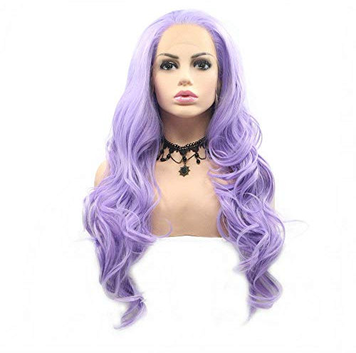 XINGYU Pastel Lila Púrpura Peluca Señoras Fiesta Cosplay Viaje Pelo Largo Púrpura Claro Encaje sintético Pelucas Delanteras para Drag Queen Body Wave Rayita Natural