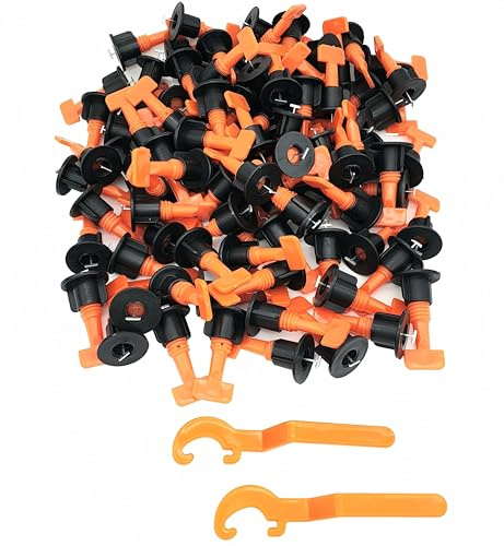 100 Stück Fliesen Nivelliersystem Fliesenausgleichsystem 1,5 mm Fugenbreite, wiederverwendbar Spacer + Spezialschlüssel, Mehrweg Fliesenkreuze, für Fliesenstärke von 3-16 mm, Keile Wand Bodenfliesen