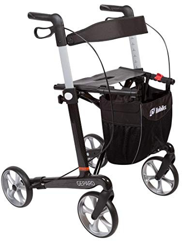 FabaCare Rollator Gepard mit Softrädern, Premium Leichtgewichtrollator aus Carbon, faltbar, mit Vollausstattung, Tasche, Stockhalter, Sitz, Carbonrollator bis 150 kg, Sitzhöhe 55 cm