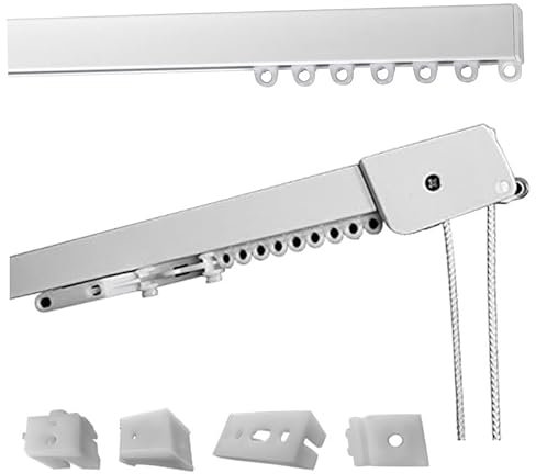 Riel de Cortina Techo Lineal, de Aluminio Blanco Personalizable, Completo con Accesorios de Montaje, Movimiento con Cordón, Barra de Cortinas Deslizante para Pared (140 cm Flujo de la cuerda)