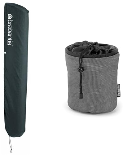 Brabantia Protective Cover for Wallfix Foldable Rotary Dryer (Black) Weatherproof Rain Cover for Wall-Mounted Clothes Line + Drawstring Hanging Peg Bag (Black)