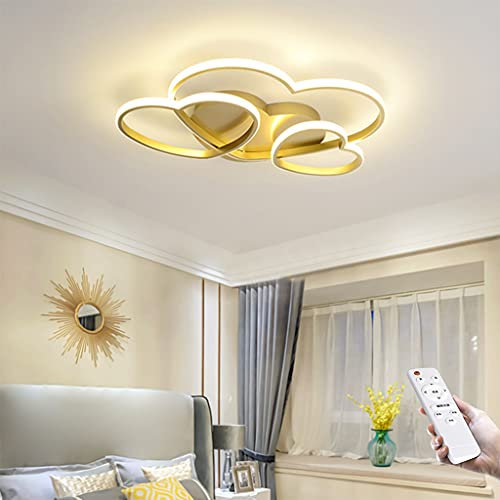 JINWELL LED Modern Deckenleuchte Kinderzimmer Mädchen Schlafzimmer Decke Lampen Dimmbar, Liebe Herz Design Acryl-Schirm Deco Deckenlampe Für Küchen Esszimmer Kinderlampe,Gold,60cm
