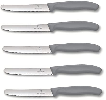 Victorinox Tomatenmesser Brötchenmesser Tafelmesser Set 5-teilig Swiss Classic (Limited Edition Grau/Cool Grey)