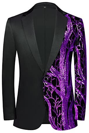 PYJTRL Herren-Blazer aus Samt mit Pailletten, Violett