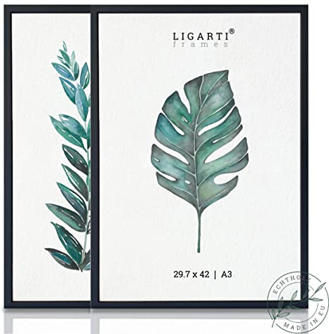 Ligarti® Bilderrahmen (Made in EU) I Rahmen aus Echtholz I Holzbilderrahmen, Holzrahmen I Picture Frame (A3, 2x schwarz)
