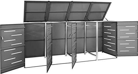 Keketa Mülltonnenbox für 4 Tonne Müllbox Mülltonne Mülltonnenverkleidung Mülltonne Müllcontainer Gerätebox Rostfrei Abschließbar Anthrazit 276,5x77,5x115,5 cm Edelstahl