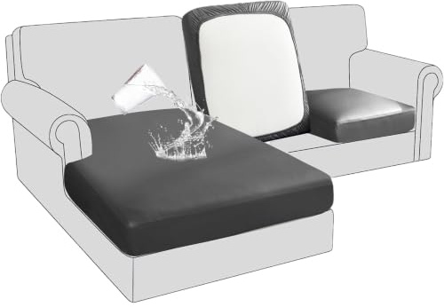BXFUL Sofa Sitzkissenbezüge wasserdichte Leder Sofakissenbezüge Sofa Kissenbezüge Stretch Rückenlehnen Kissenbezug Couch Sofa Sitzbezug (Großer Chaise-Sitz,Grau)