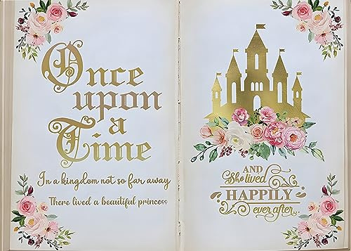 AIIKES 7x5FT Once Upon a Time Hintergrund Märchen Bücher Hintergrund Rosa Floral Gold Schloss Prinzessin Märchen Hochzeit Mädchen Geburtstagsfeier Dekorationen Fotostudio Requisiten 12-615