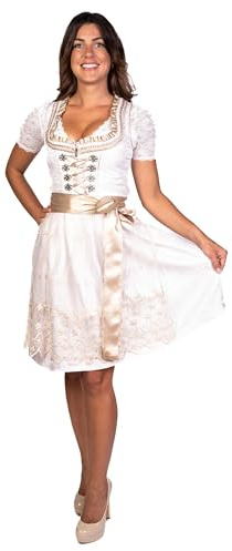Trachtl Dirndl Trachtenkleid Damen Beatrice IN Weiss/Gold 2.TLG (Weiss/Natur, 36)