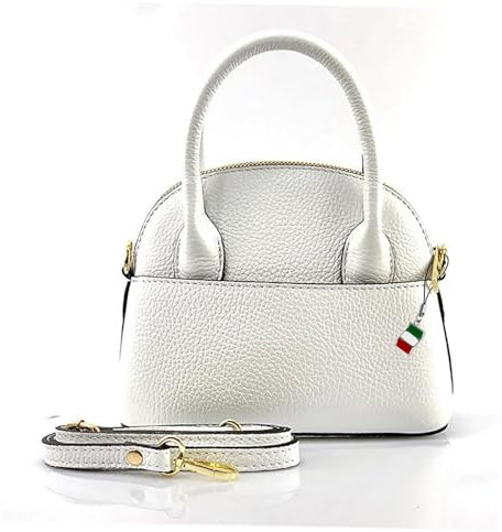 Florence Umhängetasche Damen Handtasche Bowlingtasche Echtleder weiß OTF814W Leder Umhängetasche