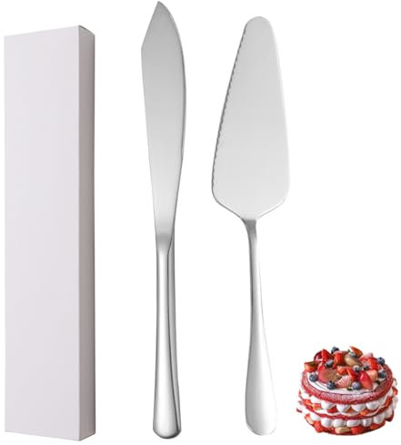 xiaoyu in Acciaio Inossidabile Coltello e Server per Torte Nuziali, Torta Set di Taglio per Nozze, Feste, Compleanni, Doccia Nuziale, anniversari, Confezione da 2, Argento