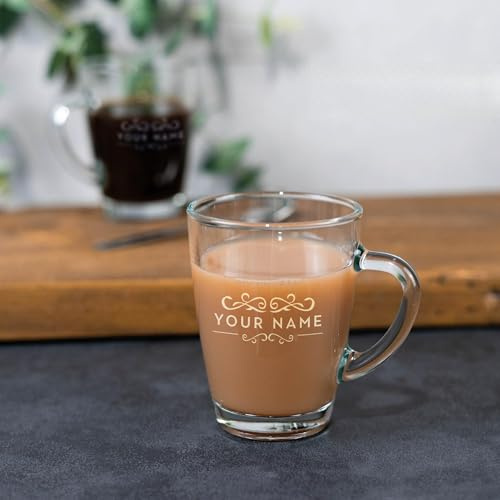 Personalised Glass Coffee Mug Engraved Hot Drink Tea Cup Your Own Message Bespoke Designs Personalized Glass (Style 1)
